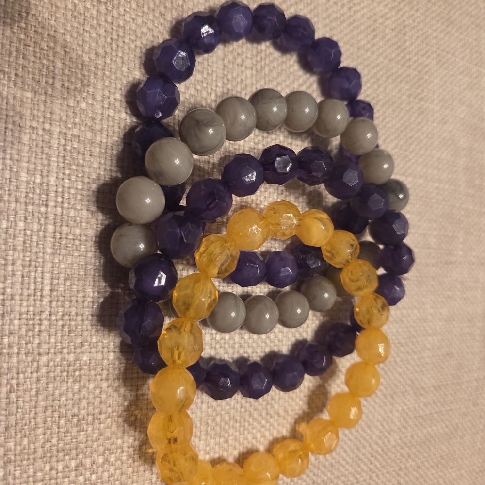 Blue, Gray, and Yellow Beaded Bracelets Set